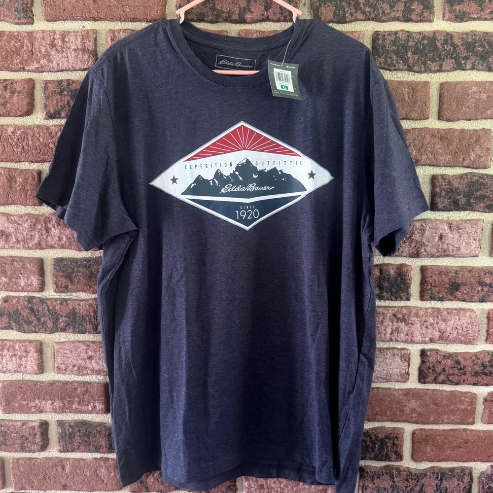 Eddie Bauer NWT Tee XL Navy Blue Diamond Mountain Expedition Camping Hiking Gorp